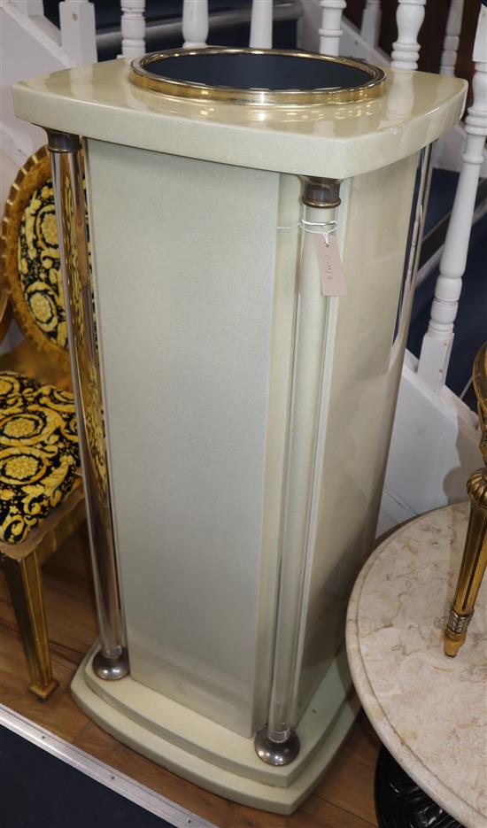 A cream and chrome pedestal jardiniere stand W.55cm